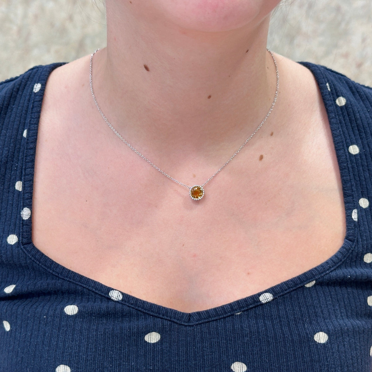 SS 6mm Citrine Beaded Bezel Necklace