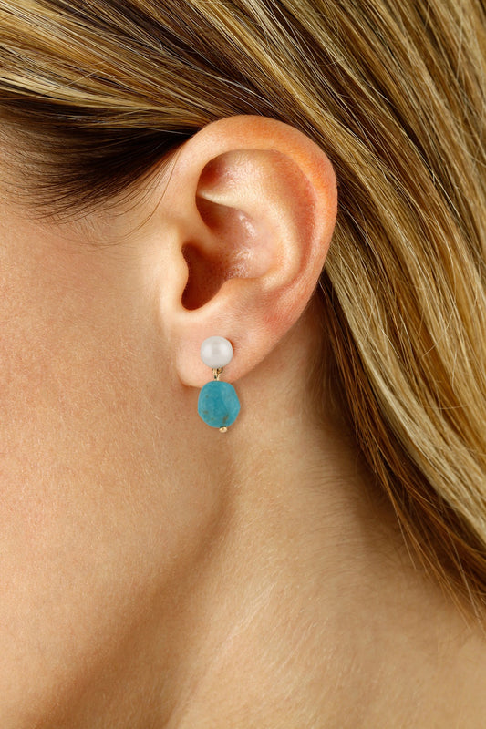 14kY Pearl & Turquoise Earring 01/017FPTQ