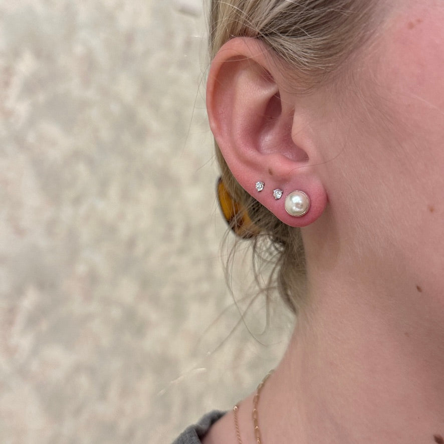 SS Button w/Pearl Large Earring EA04813P
