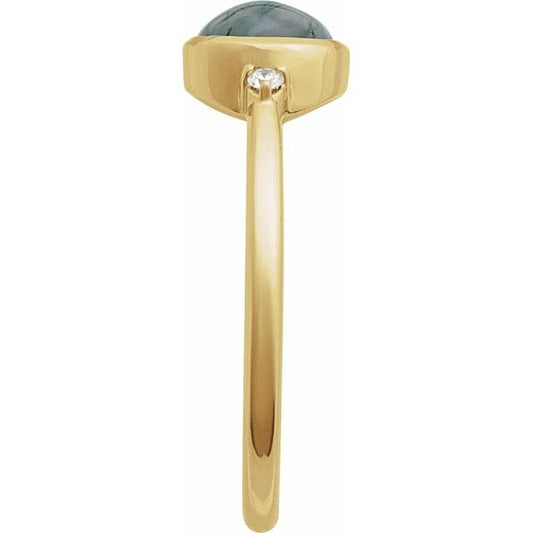 14kY 9x7mm Moss Agate .03ct Dia Ring 72315-7