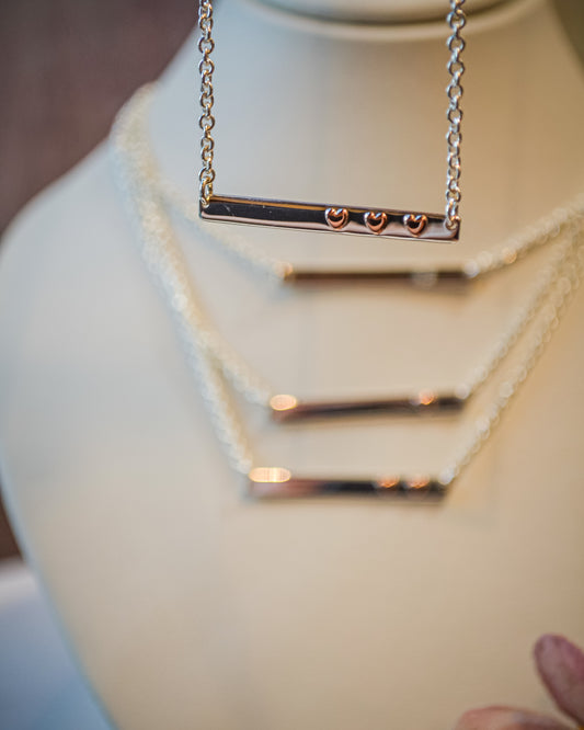SS 3 Heart Bar Necklace NE16011HR3