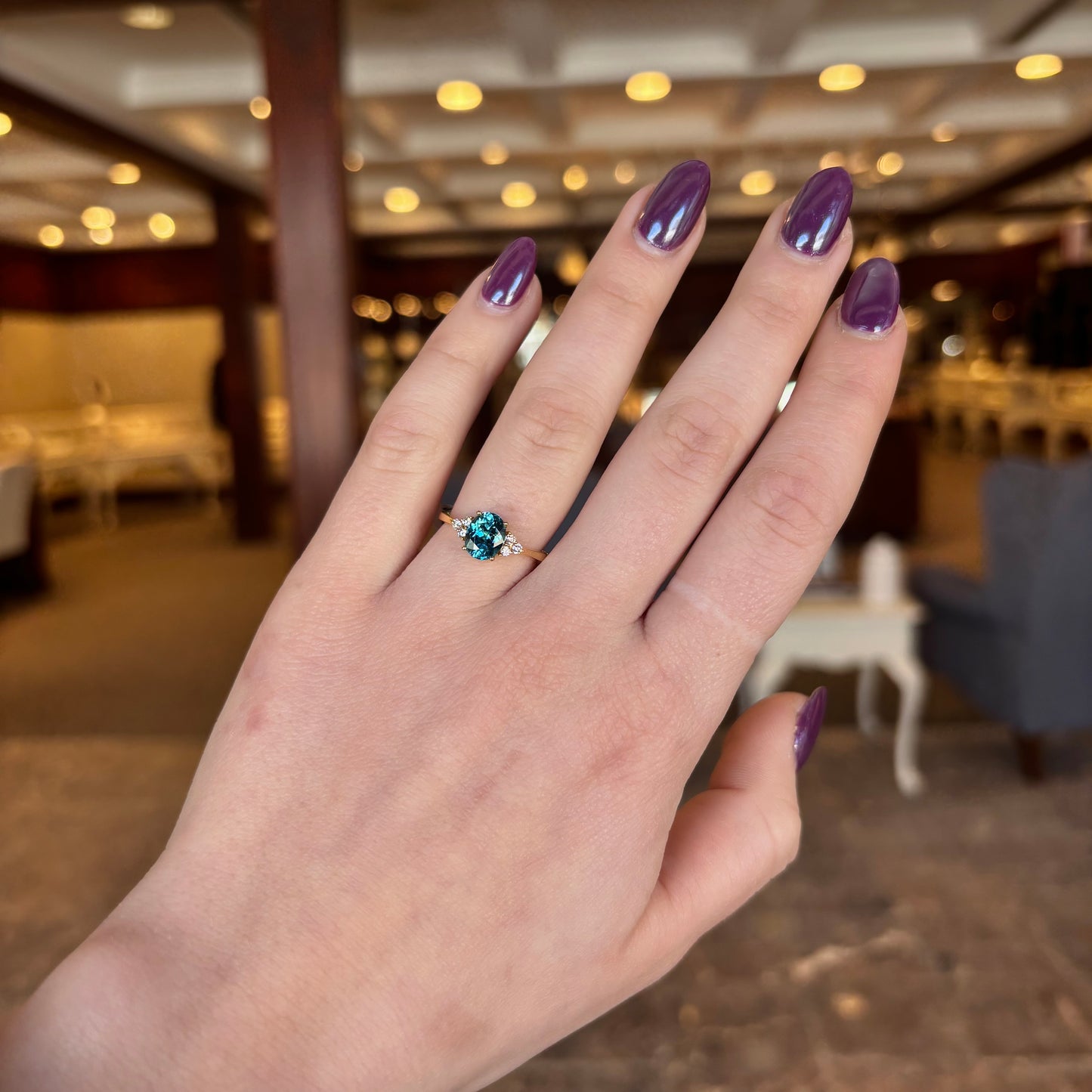 18kY 2.17ct Blue Zircon & .15cttw Diamond Ring