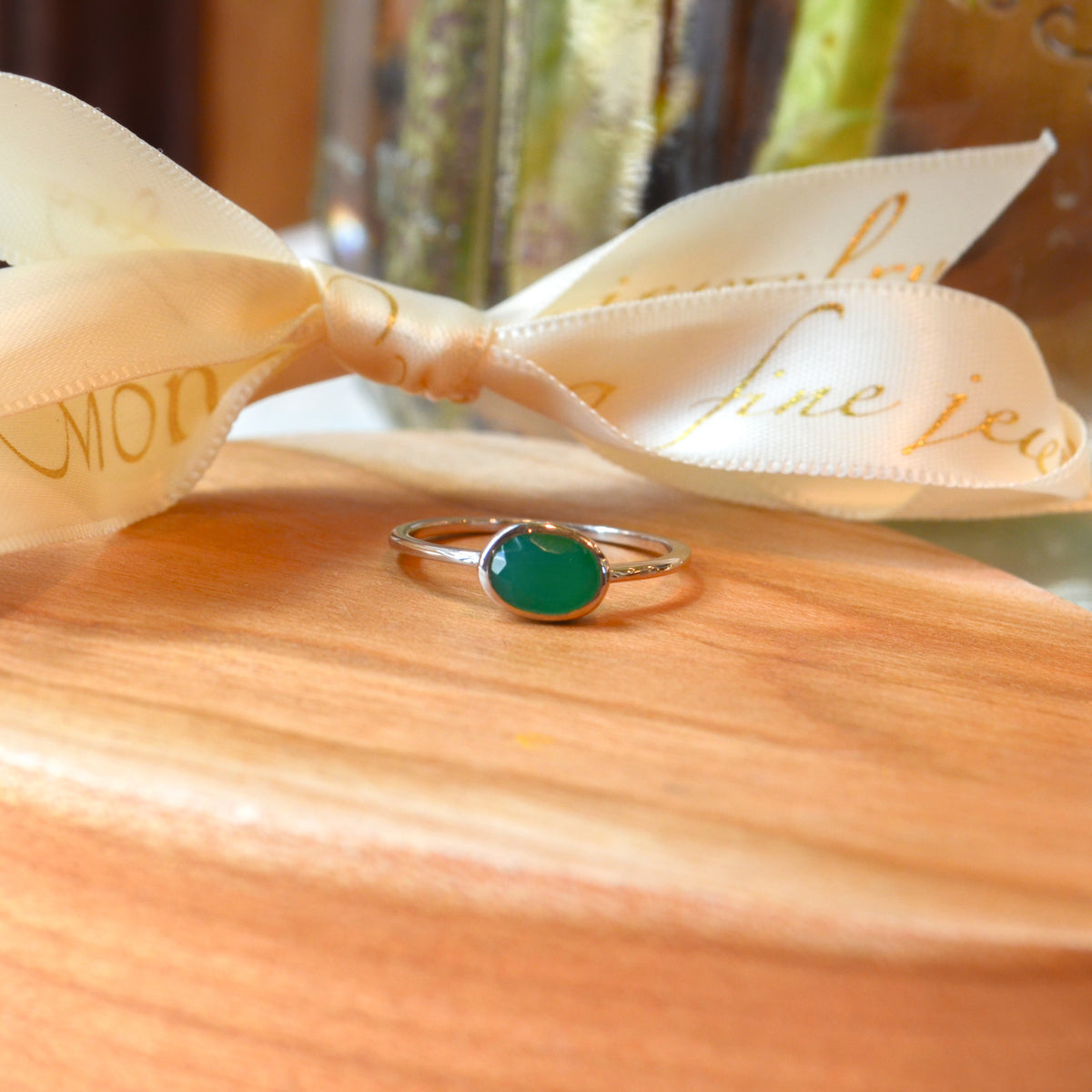 SS Green Onyx 6mm Bezel Ring A29 - 28/HOV14