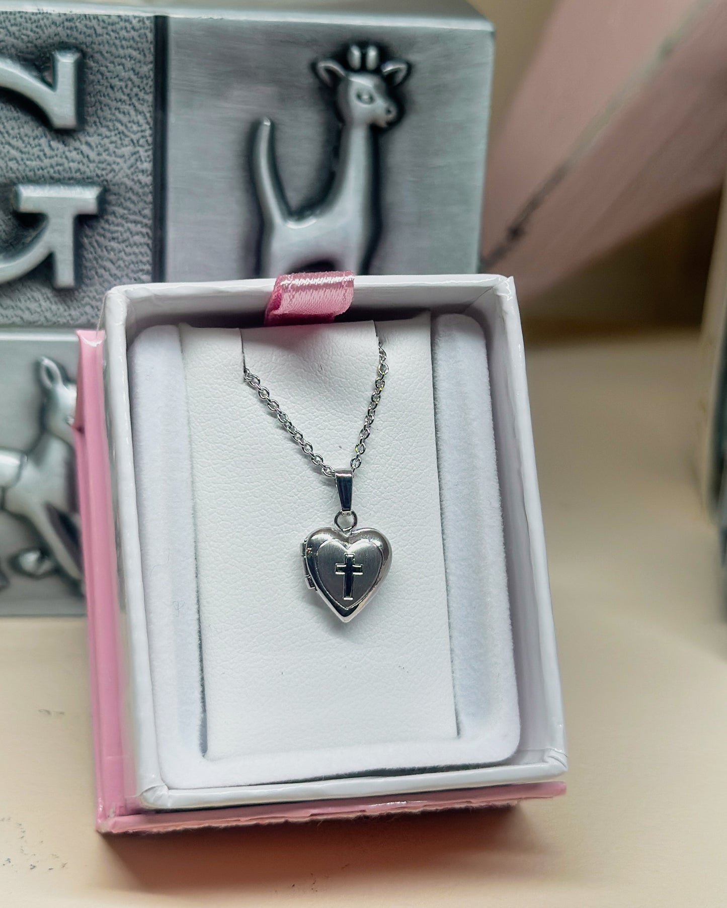 SS Heart Locket w/ Cross M433-13