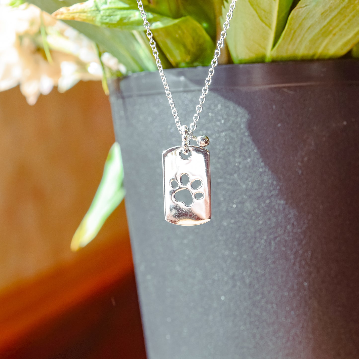 SS Dog Tag Paw Print Necklace NK7923SVJJJ