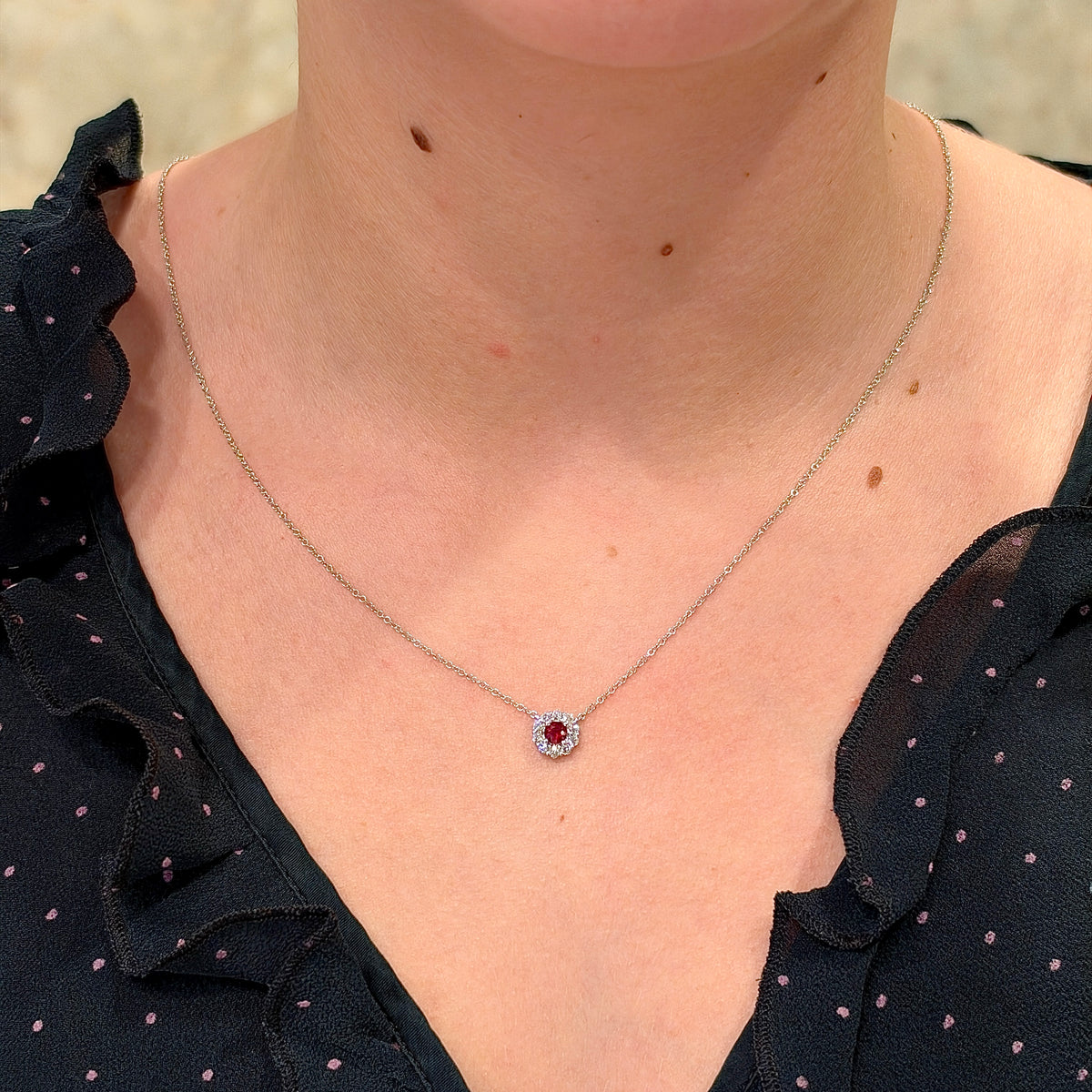 14kW .26ct Ruby .22cttw Diamond Halo Necklace SC55030186