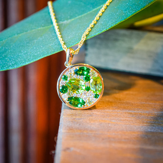 14kY 2.20ct Tsavorite & Peridot, .17ct Dia Neck N8641