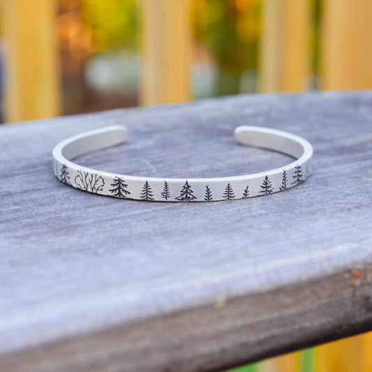 SS Tree Line Cuff Bracelet 6"