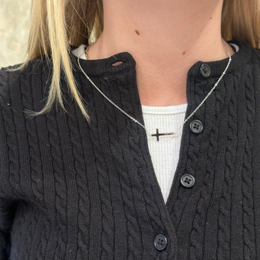 SS Sideways Plain Cross Necklace 65/602-18