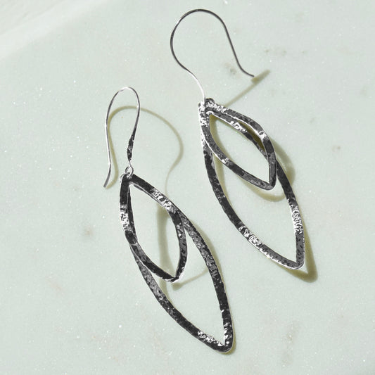 SS Marquise Hammered Dangle Earrings 14276HAM-SS