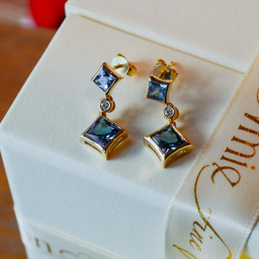 14kY London Blue Topaz & .06cttw Diamond Earring E- 0129-D-LB