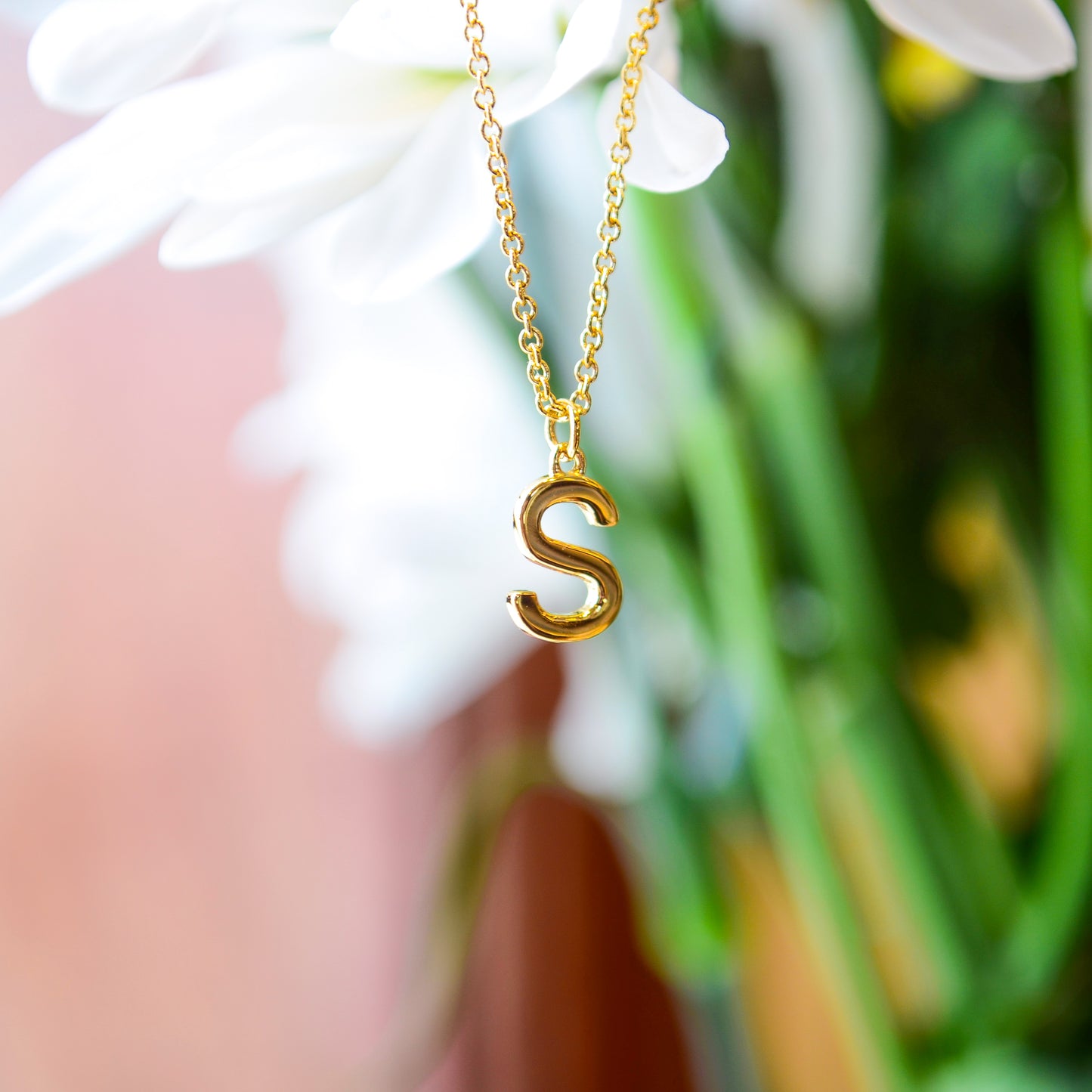 18kY Gold Plated "S" Initial Necklace 87237-18