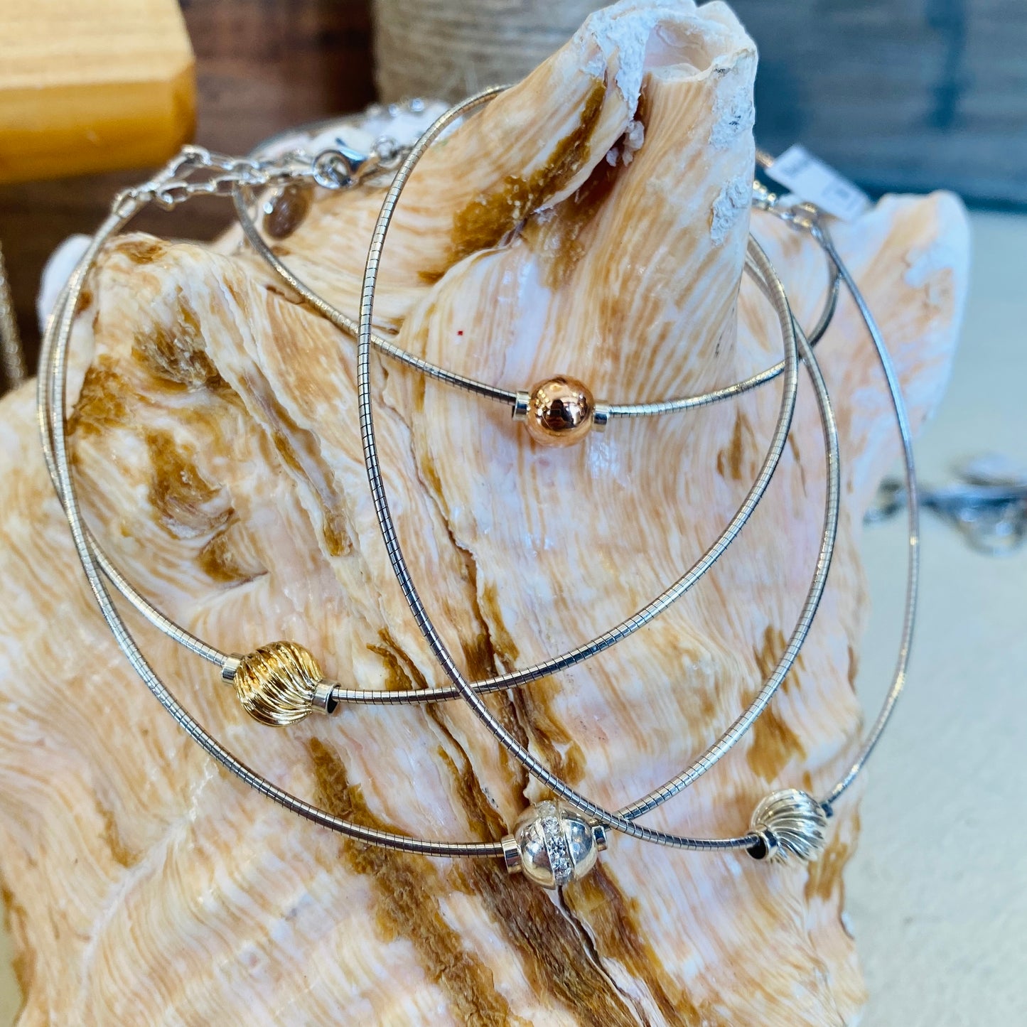 SS/YG Swirl Bead Omega Anklet ZA5460-O