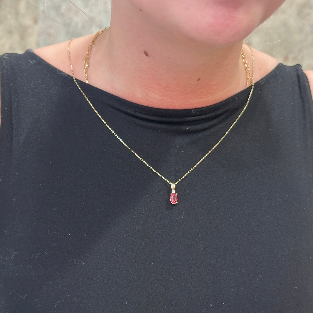 14kY .77ct Pink Tourmaline .03ct Diamond Pendant