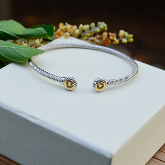 SS/18kY Citrine Italian Cable Cuff SILBG2377
