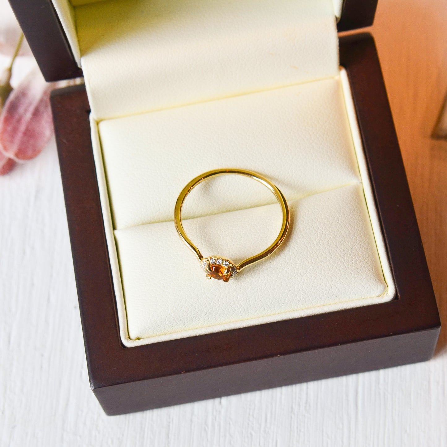 14kY .21ct Citrine .06cttw Diamond Halo Ring LR51264Y45CT