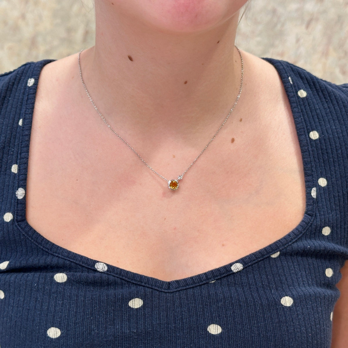 SS .73ct Citrine .02ct Dia Necklace NK5241SV5CT - 17.5