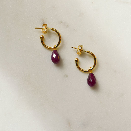14kY Ruby Drop Hoop 03/606RU-M