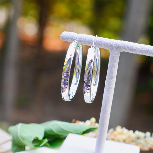 SS Hammered Diamond Cut Hoop Earring AGE703