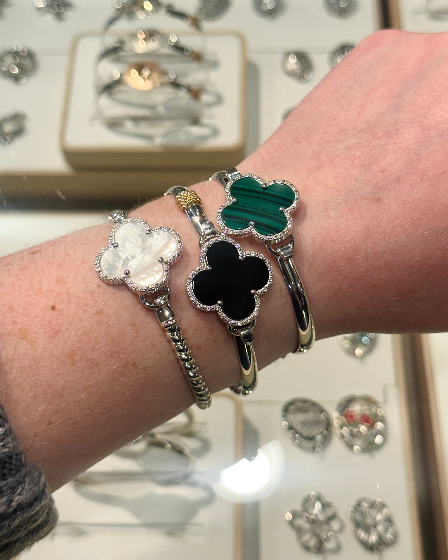 SS Malachite & White Topaz Clover Clasp SB6005-MAL