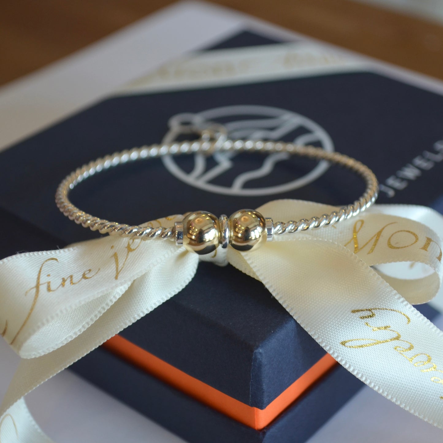 SS/YG Twist 2 Bead Bracelet ZB5409-70