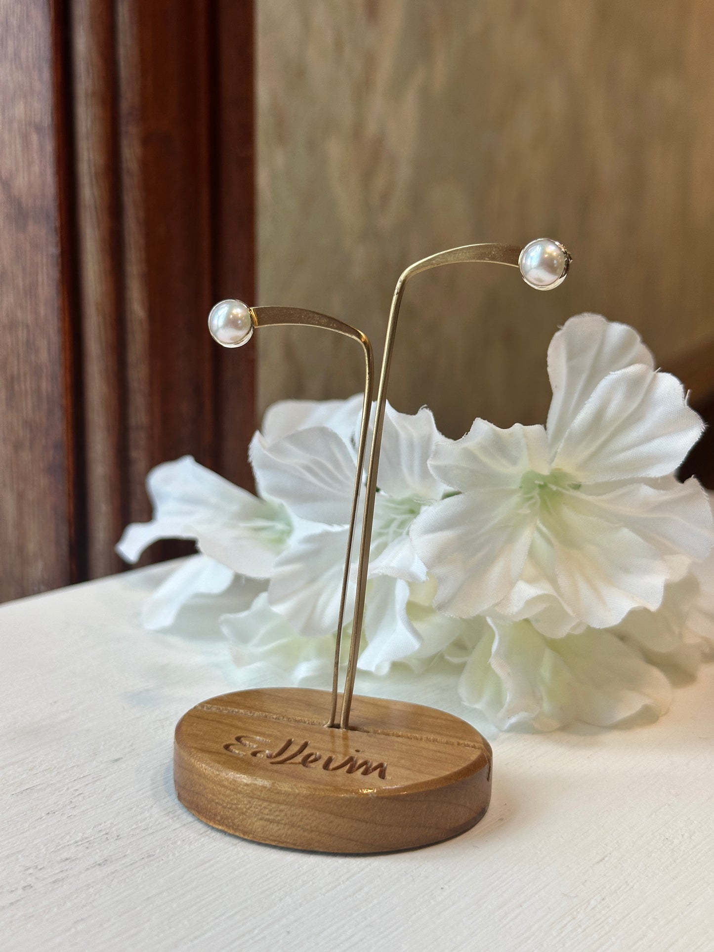 SS Button w/Pearl Large Earring EA04813P