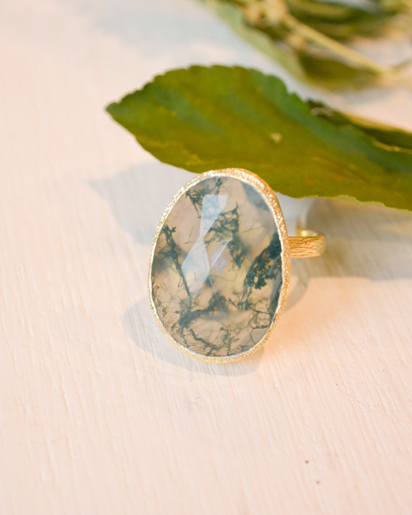 18k Vermeil Moss Agate Ring O129 - 007MUO16