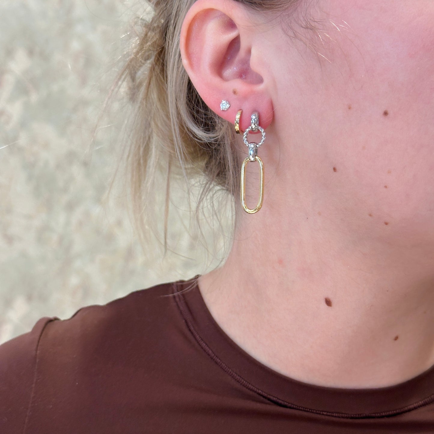 SS/18kY Italian Cable Gold Link Drop Earring SILE16660