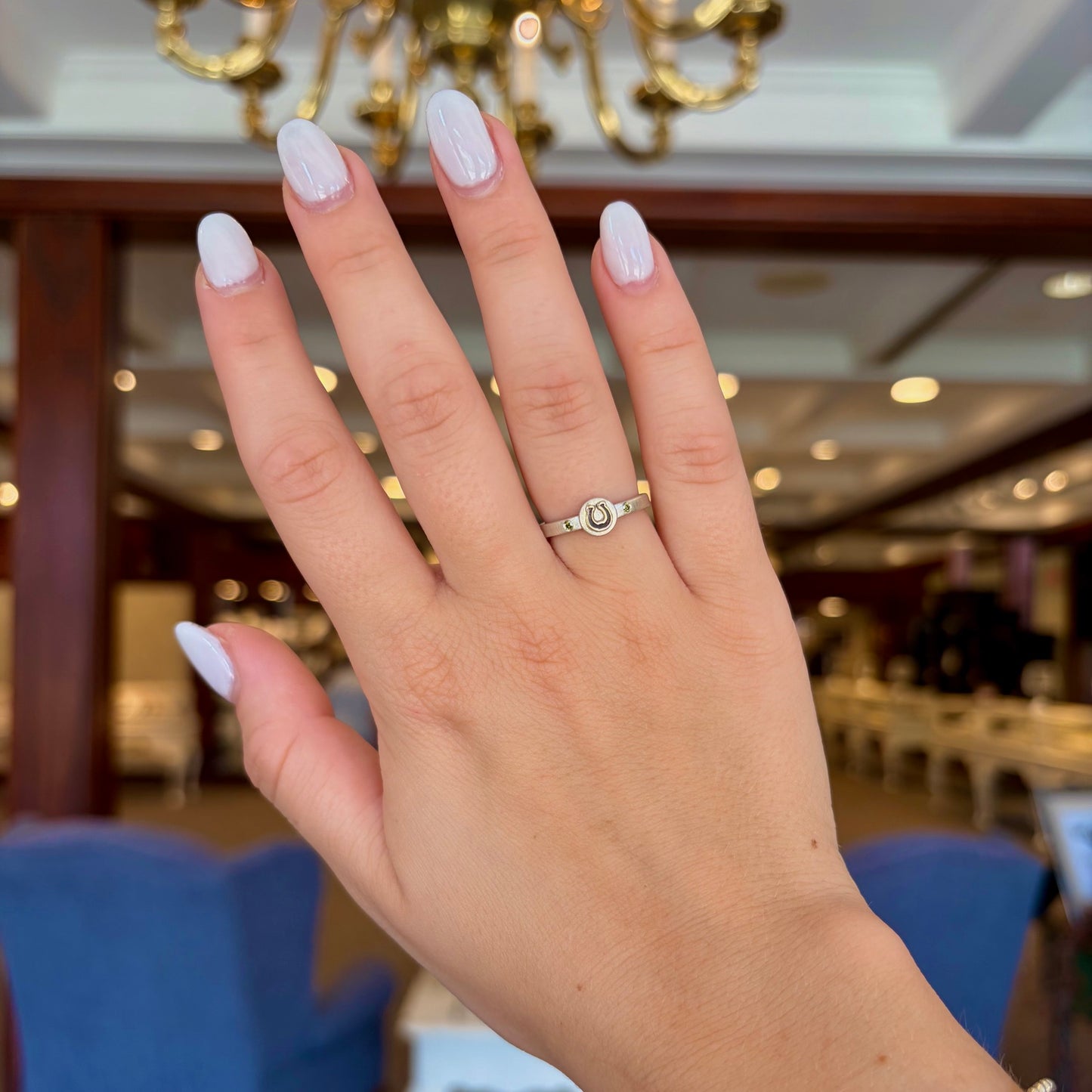 SS/YG Green Diamond Horseshoe Ring - 6.5