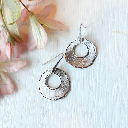 SS Matte & Diamond Cut Circle Dangle SE03SEE