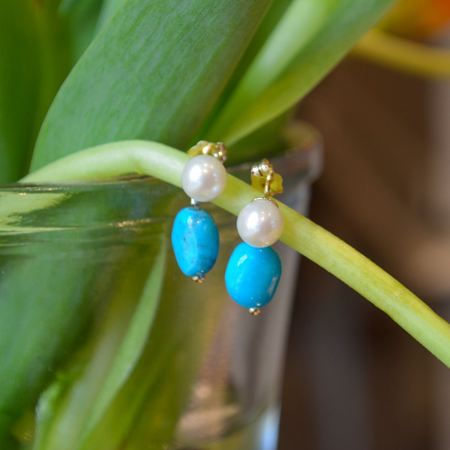 14kY Pearl & Turquoise Earring 01/017FPTQ