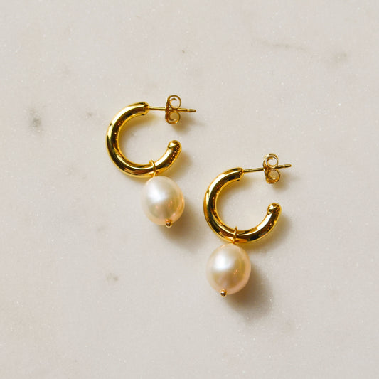 14kY Pearl Drop Hoop 03/601FWP