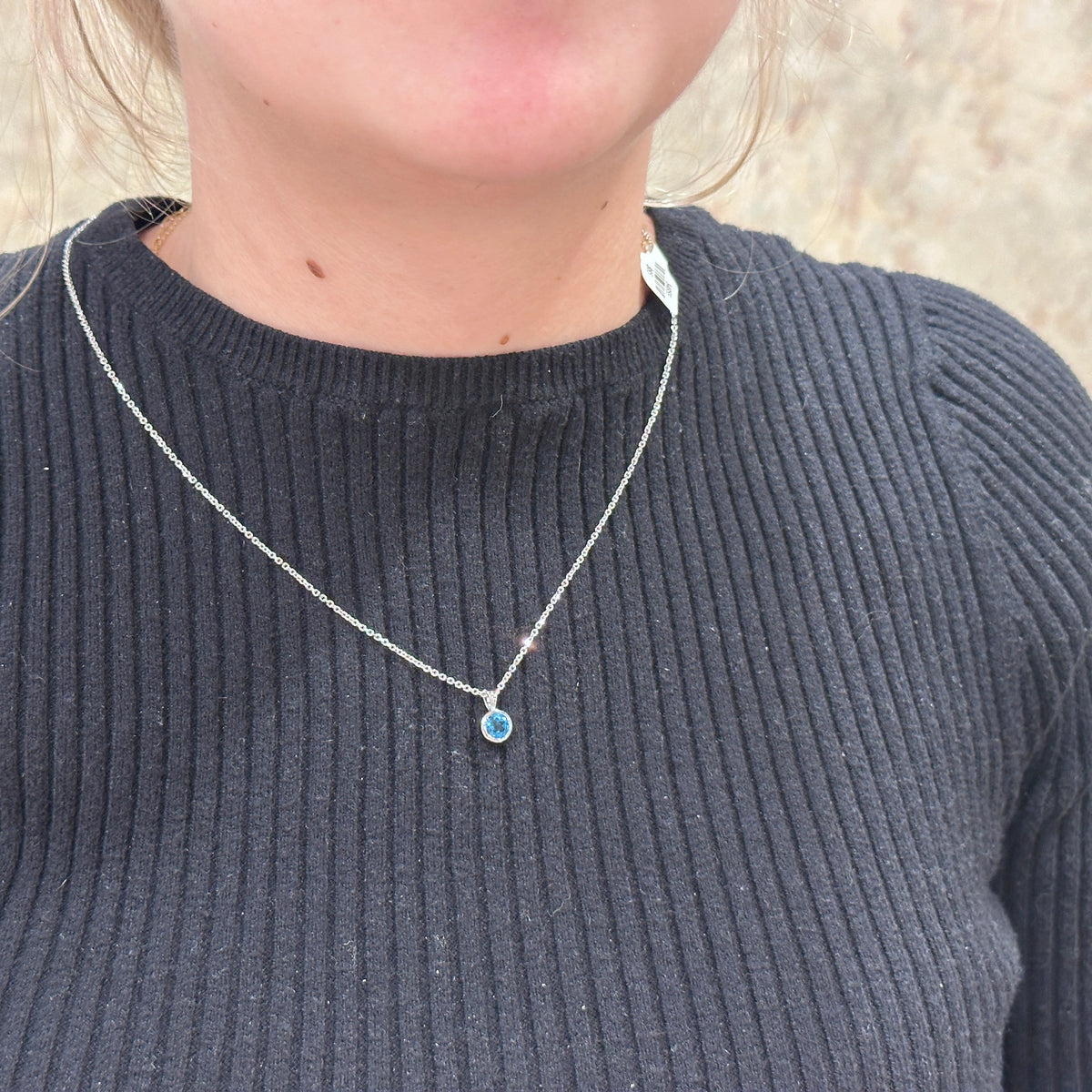SS 6mm Blue Topaz Bezel Pendant