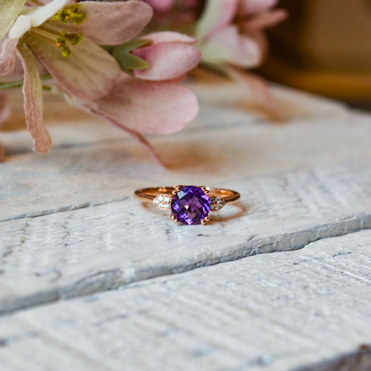 14kR 1.09ct Amethyst .06ct Dia Ring D5949