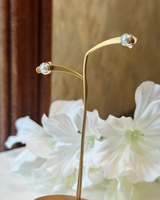 SS Button w/Pearl Small Earring EA04811P