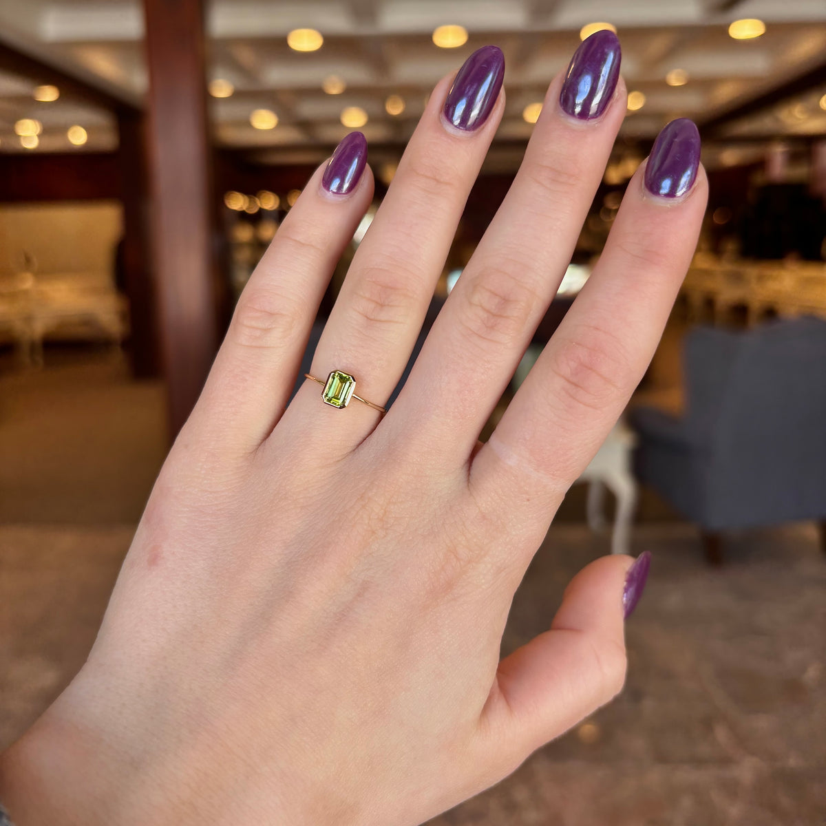 14kY Emerald Cut Peridot Bezel Ring 6795646-6