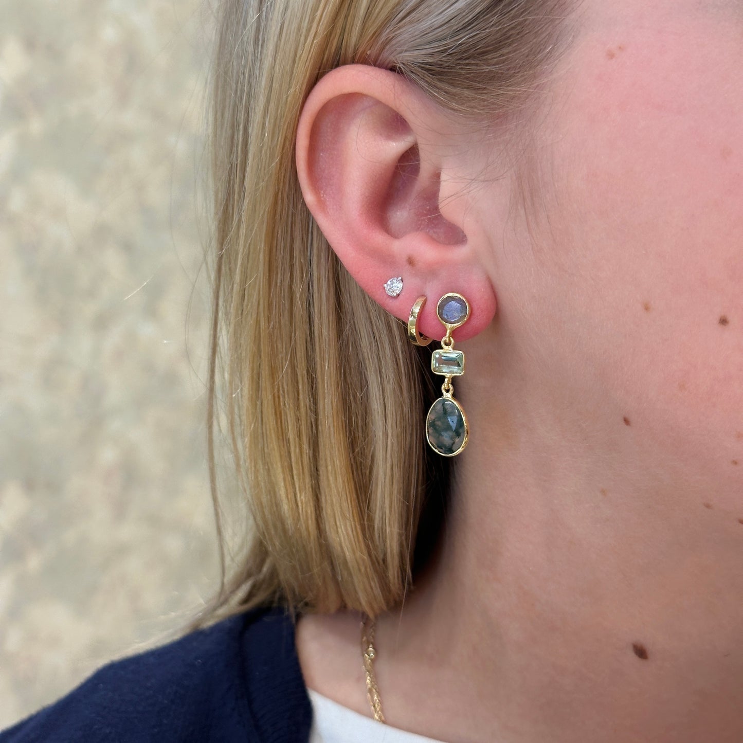 18k Vermeil Moss Agate/Labradorite/Green Amethyst Ear PE129 - 3502/MUO