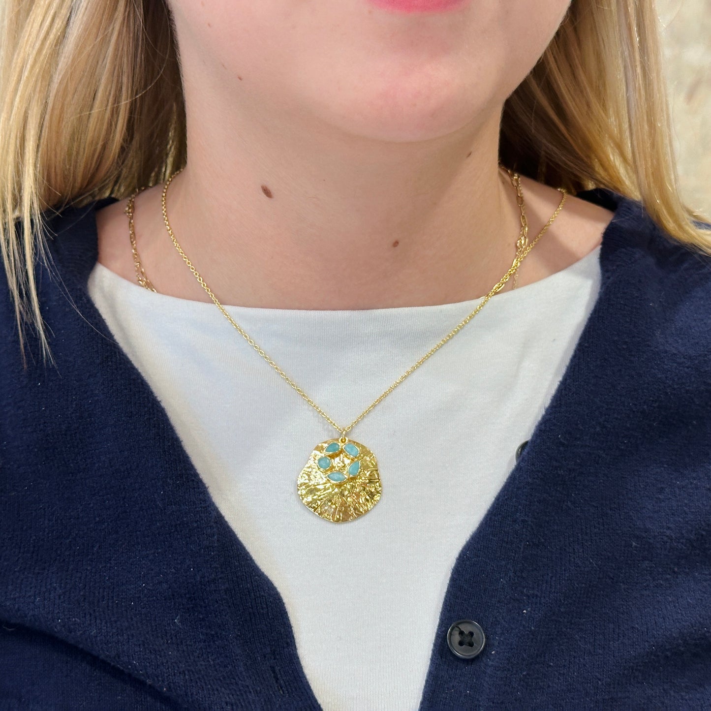 18k Vermeil Irregular Amazonite Flower Necklace CL129-38/AZO
