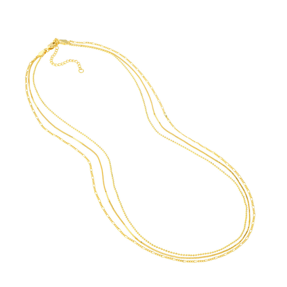14kY Triple Strand Mixed Chain Necklace MF037978-14Y