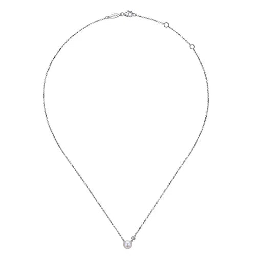SS Pearl & .02ct Diamond Necklace NK5242SV5PL-17.5