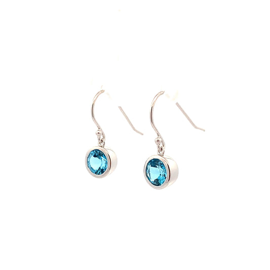 SS 6mm Blue Topaz Dangle Earring