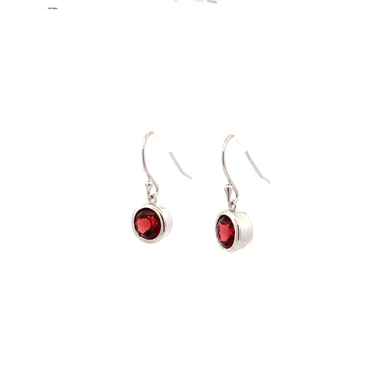 SS 6mm Garnet Dangle Earring