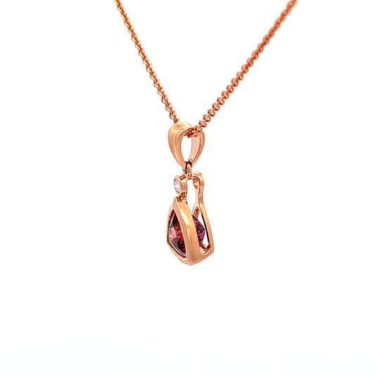 18kR 1.04ct Pink Tourmaline .02 Diamond Pendant