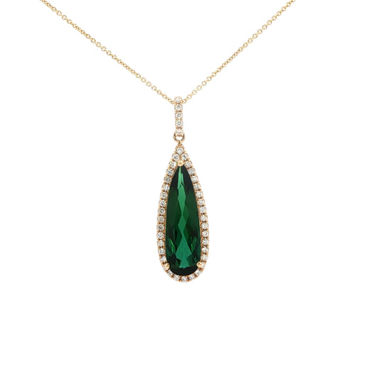 14kY 3.21ct Green Tourmaline .28cttw Diamond Pendant