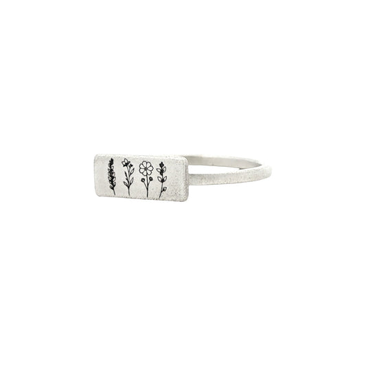 SS Flower Rectangle Signet Ring - 8