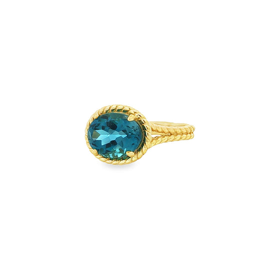 14kY London Blue Topaz Rope Ring RZ4304 - 6.5