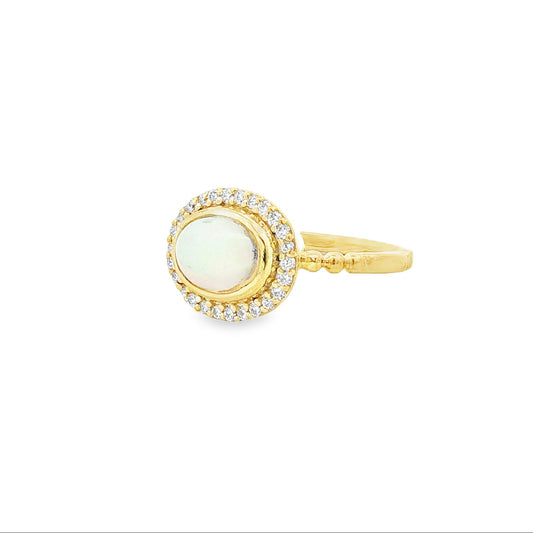 14kY 1.39ct Opal .19cttw Diamond Ring RZ7516 - 6.5
