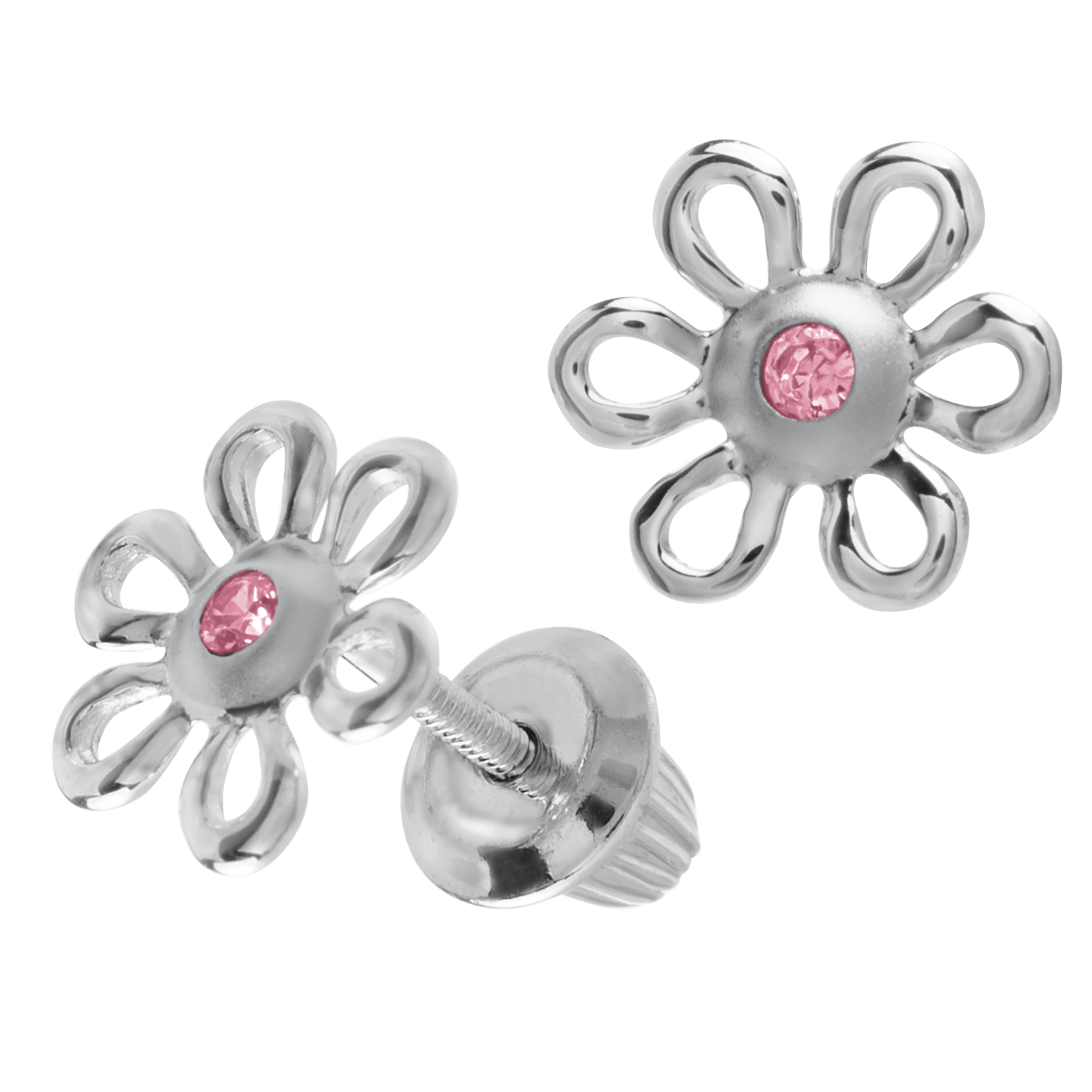 SS Flower w/ Pink CZ Earring ES383