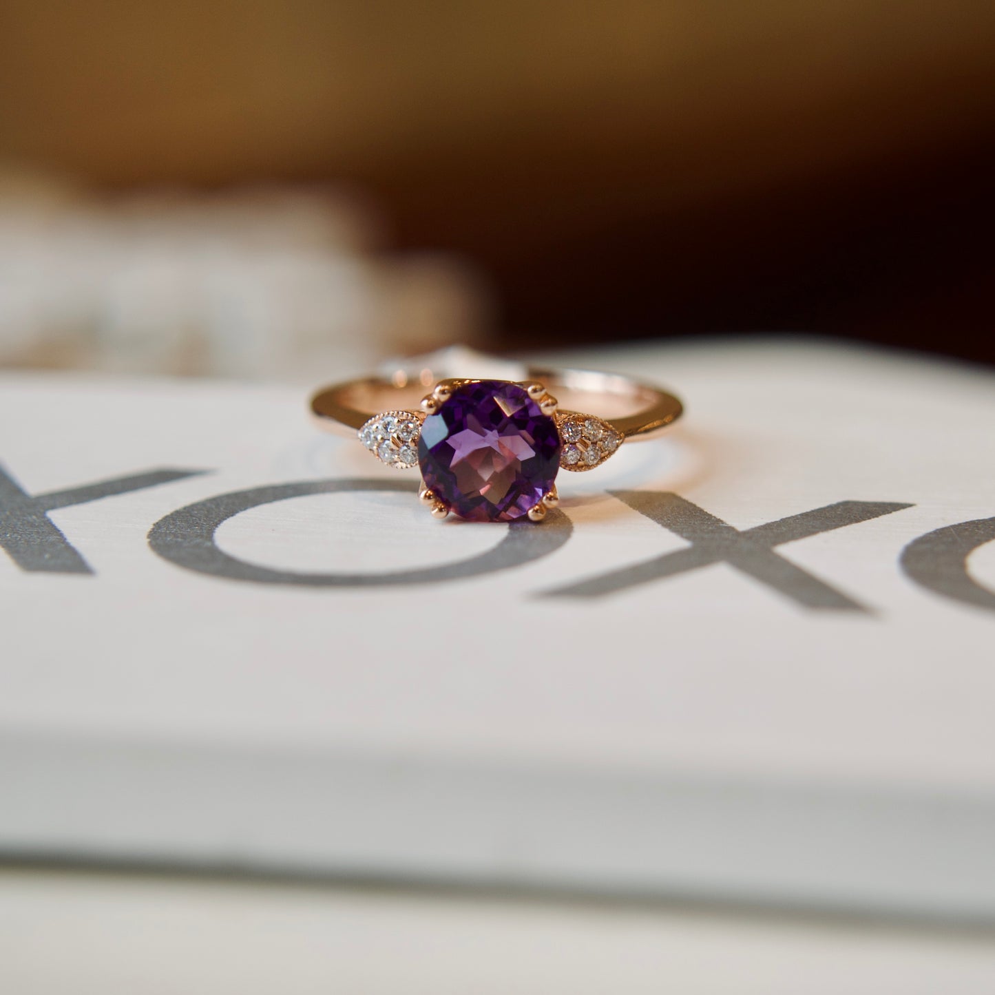 14kR 1.09ct Amethyst .06ct Dia Ring D5949
