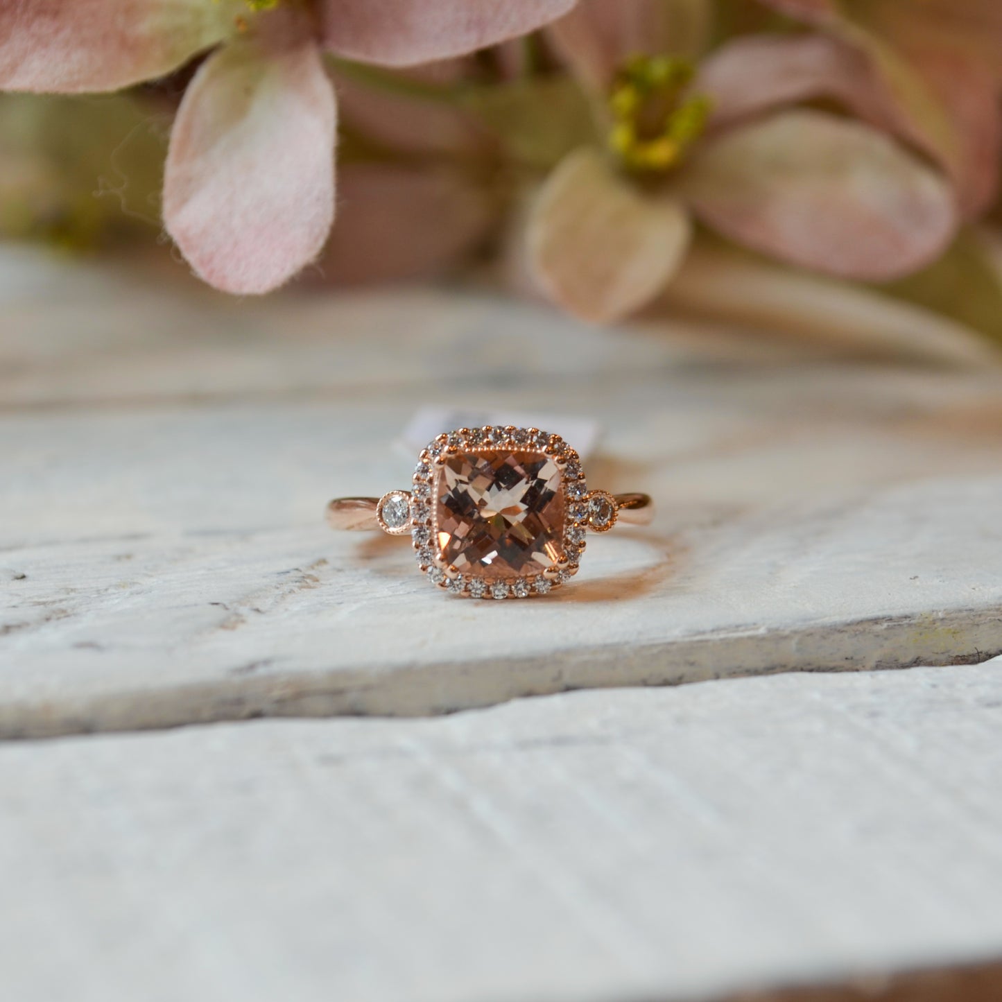 14kR 1.10ct Morganite .16ct Diamond D5408